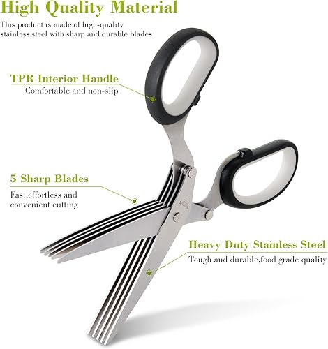 Miniatura 8 de Styleonme Tijeras de hierbas, tijeras afiladas y pesadas para cortar, cortar y cocinar hierbas frescas de jardín, 5 cuchillas de acero inoxidable y