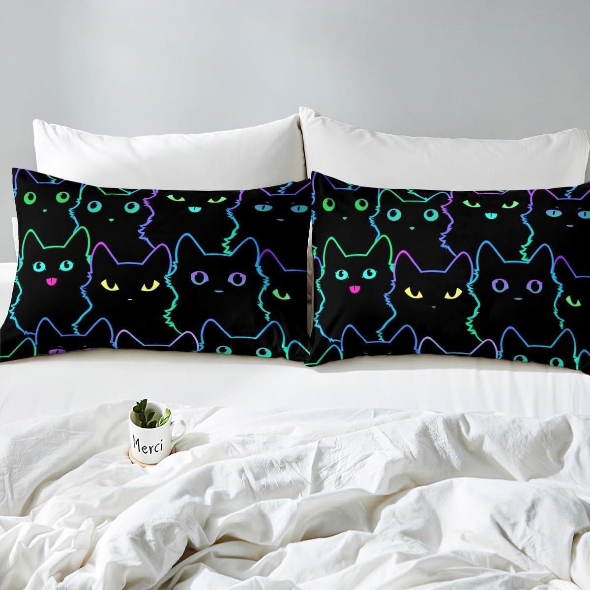 Loussiesd Set di biancheria da letto con gatti grigi e bianchi, copripiumino per bambini, ragazzi e ragazze, per amanti dei gatti 3D, per letto matrimoniale