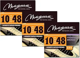 Magma - Cordas de guitarra acústica - 3 conjuntos de cordas acústicas de bronze fósforo leve calibre 10-48 (0,10" - 0,48") - GA120PB