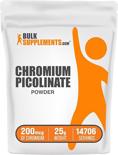 BulkSupplements.com Picolinato de cromo 1000mcg - Polvo de picolinato de cromo para apoyo muscular y estado de ánimo, suplementos de cromo, sin
