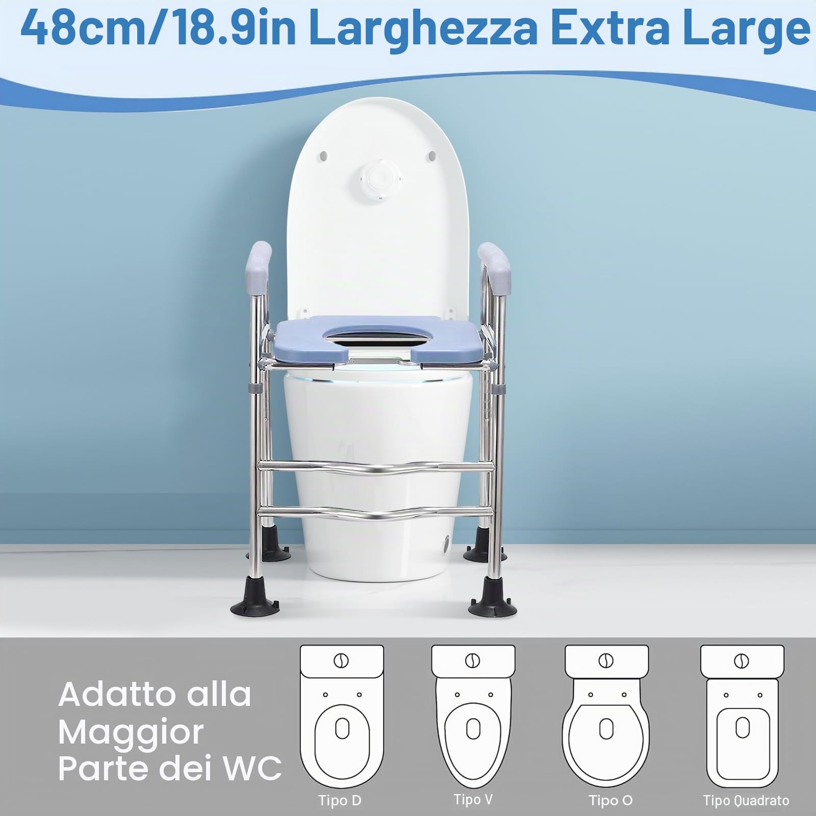 Rialzo per WC con braccioli per anziani, sedile WC rialzato con altezza e larghezza regolabili, rialzo del sedile del WC, per anziani disabili e donne incinte
