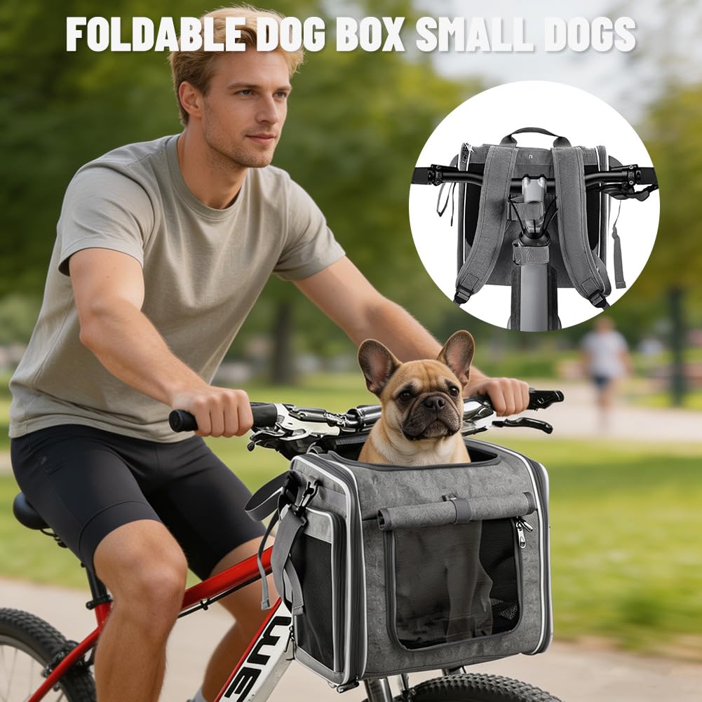 Hundefahrradkorb Vorne, 4-in-1 Erweiterbarer Hundekorb für Fahrrad bis 10 kg - Fahrradkorb, Rucksack & Tragetasche mit 4 Mesh-Fenstern, Sicherheitsgurt, Rutschfester Boden für Katzen und Hunde