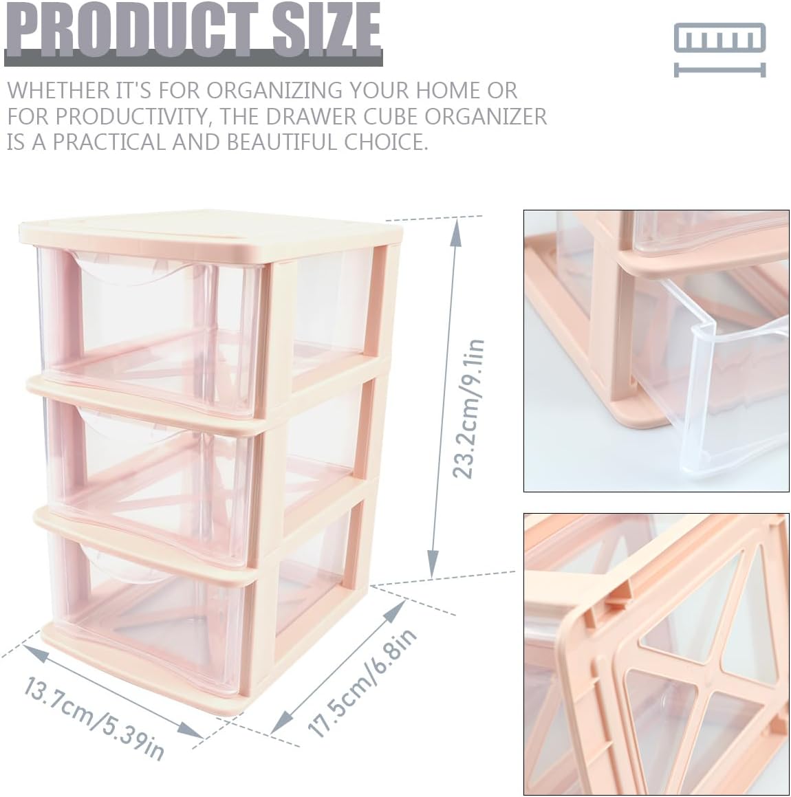 3 Layers Plastic Storage Bins with Drawers Portable Drawer Type Makeup Organizer Multifunction Desk Storage Containers for Home Office Cosmetics Sundries