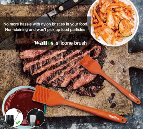 Image of Walfos 600℉ Heat Resistasnt Pastry Brushes, BPA Free Silicone Basting Brush for Cooking, Spread Oil Butter Sauce for Baking Kitchen BBQ Grill, Dishwasher Safe, 2 Size (Large and Samll)