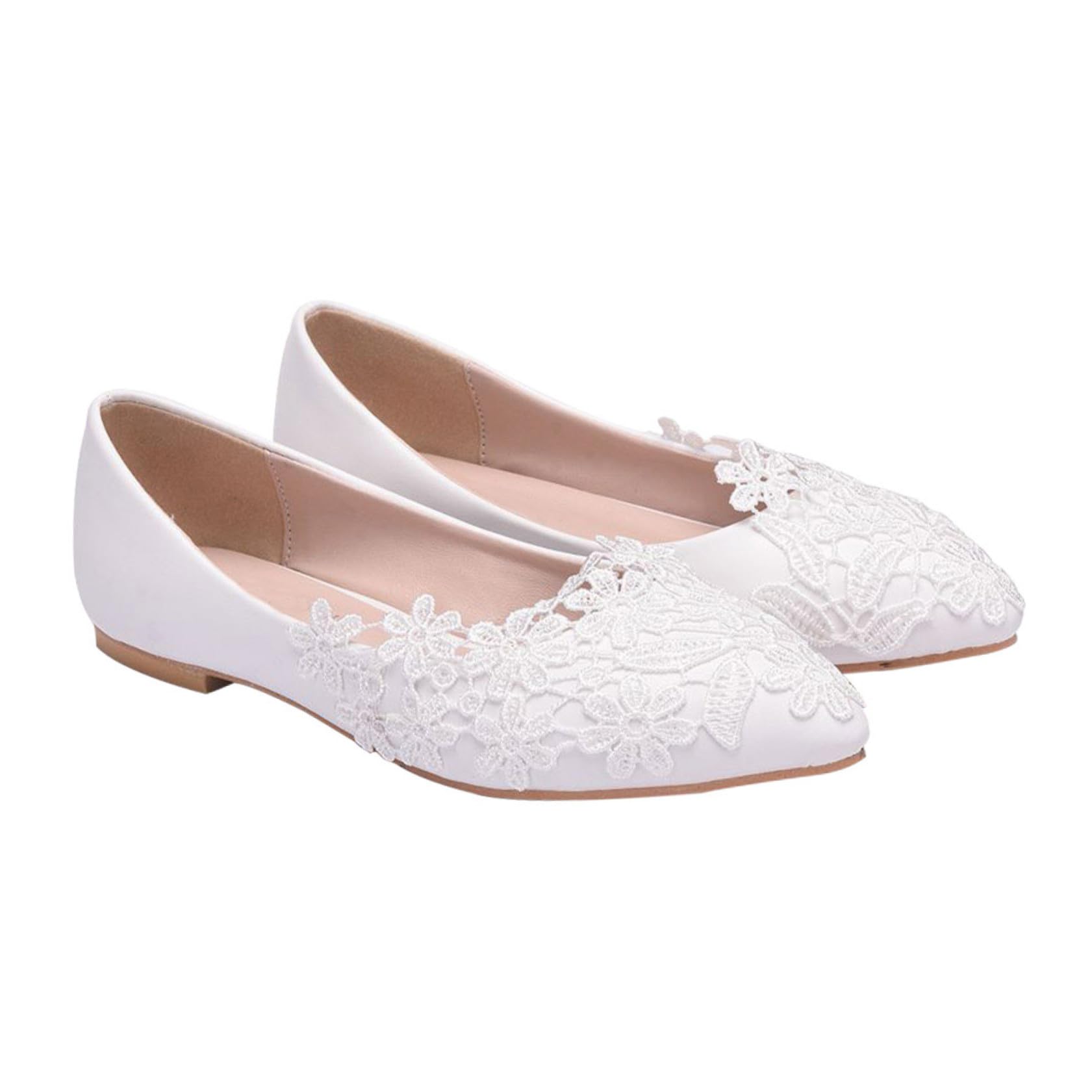 COLLBATH Hochzeitsschuhe Ballerinas Aus Spitze Kleid Braut- Frau Schuhe Elegante Flache Flache Damen Bestiegen Hochzeit Spitzen Damen Sohle: Gummi Weiß