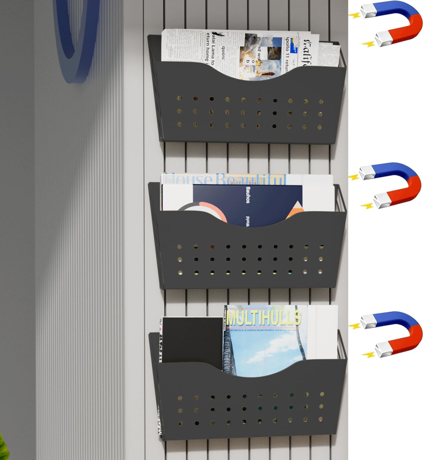 Magnetic Magazine Rack File Holder File Cabinets Refrigerator Whiteboard Magnetic Paper organizer Magnetic Mail Folder Wall Mount Hanging Mail Letter