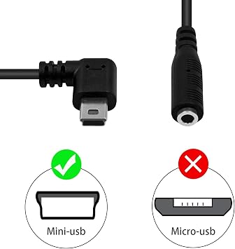 Duttek Mini USB to 3.5mm Cable, Right Angled Mini USB Male to 4 Pole 3.5mm Female Cable Cord for Active Clip Mic Microphone Adapter Cable-15cm/5.9 in
