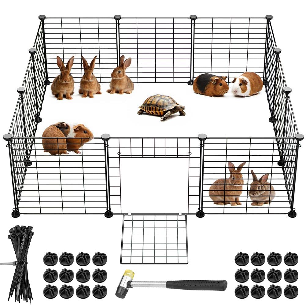 BAKAJI Customizable Metal Fence with Door for Small Animals, Guinea Pigs, Hamsters, Rabbits, Chinchillas, Indoor and Outdoor (110 x 75 x 39 cm)