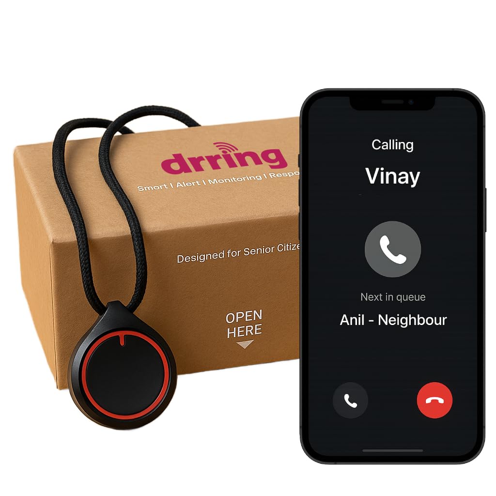 DrRing™ Wearable Alert Button Pendant for Elders & Seniors | Waterproof Emergency Device with Worldwide Whatsapp Alerts | 30-Day Battery | BLE Speed Dial |Free 3+3 Month Subscription (Android Only)