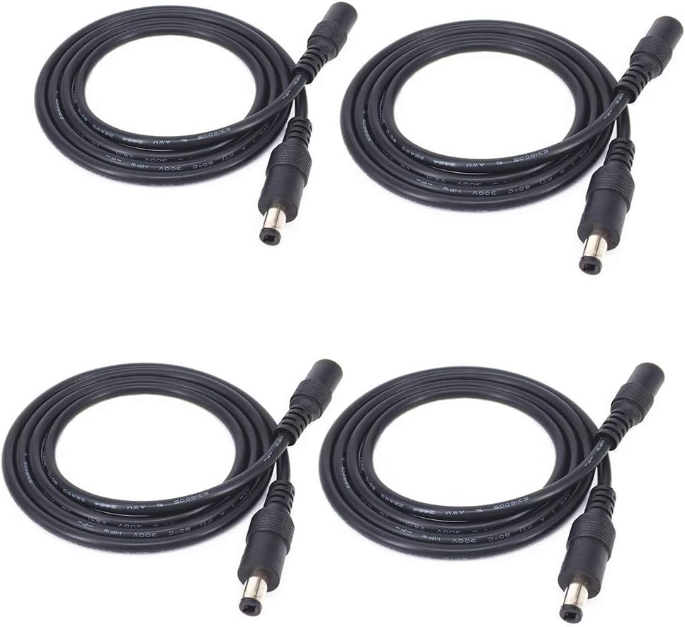 4pcs/pack1m/3.28ft Black 5.5mm x 2.5mm DC Plug Extension Cable DC Extension Cable