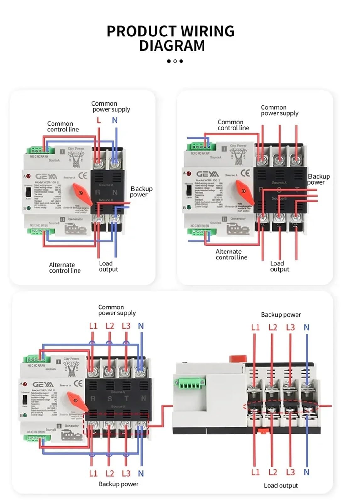Interruttore di trasferimento automatico a doppia alimentazione W2R ATS 110V 220V PC 63A 100A Interruttore di trasferimento di alimentazione domestica 50/60Hz
