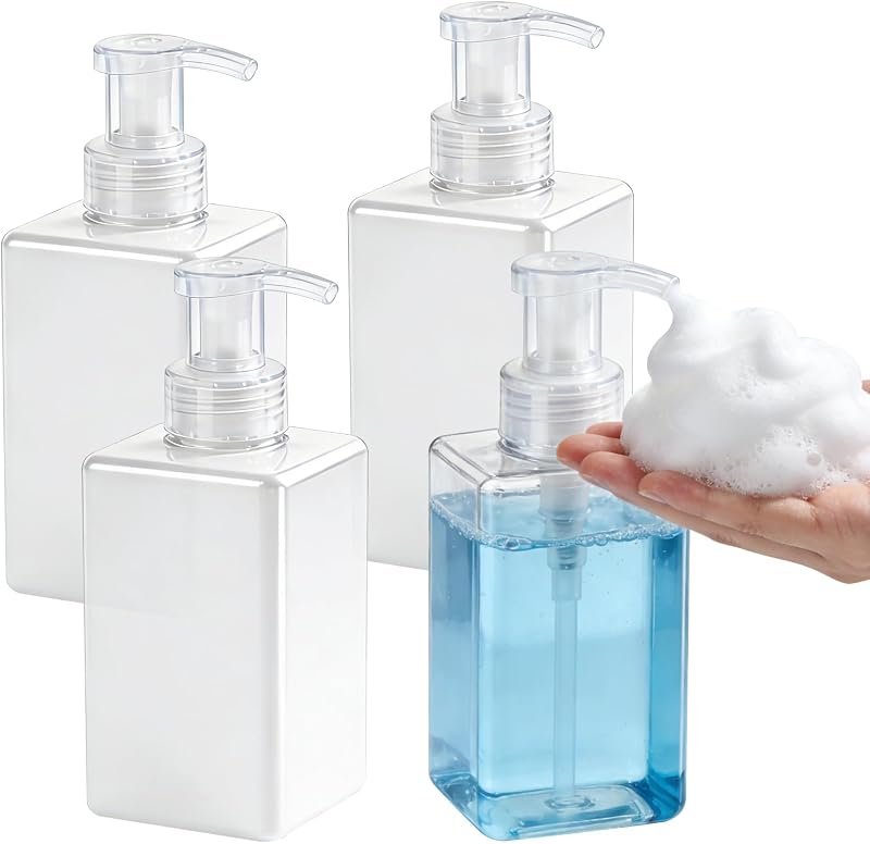 TMLECE TM Frascos Recarregáveis para Sabonete Espumante, 4 Unidades, Transparentes, 450 mL