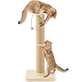 35'' Tall Cat Scratching Post, 4.7'' Large Scratch Post with Thicken Wooden Base for Indoor Cats Adults, Sisal Scratcher Top & Dangling Balls, Super Sturdy