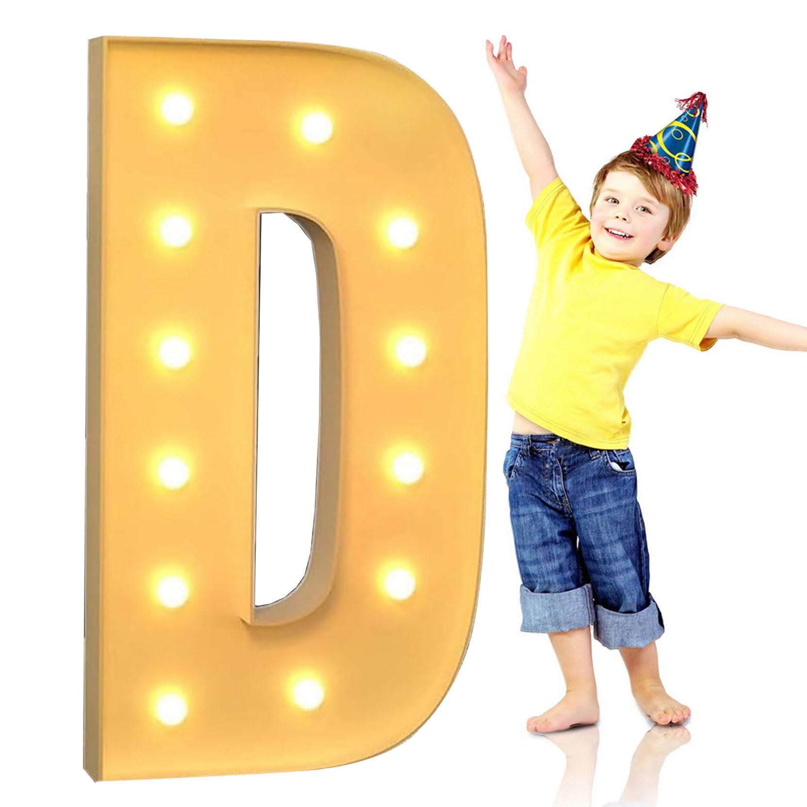 Letra D iluminada, luces LED decorativas del alfabeto, decoración de fiesta, juego de tablero de espuma precortado para bodas, cumpleaños, vacaciones, 120 cm