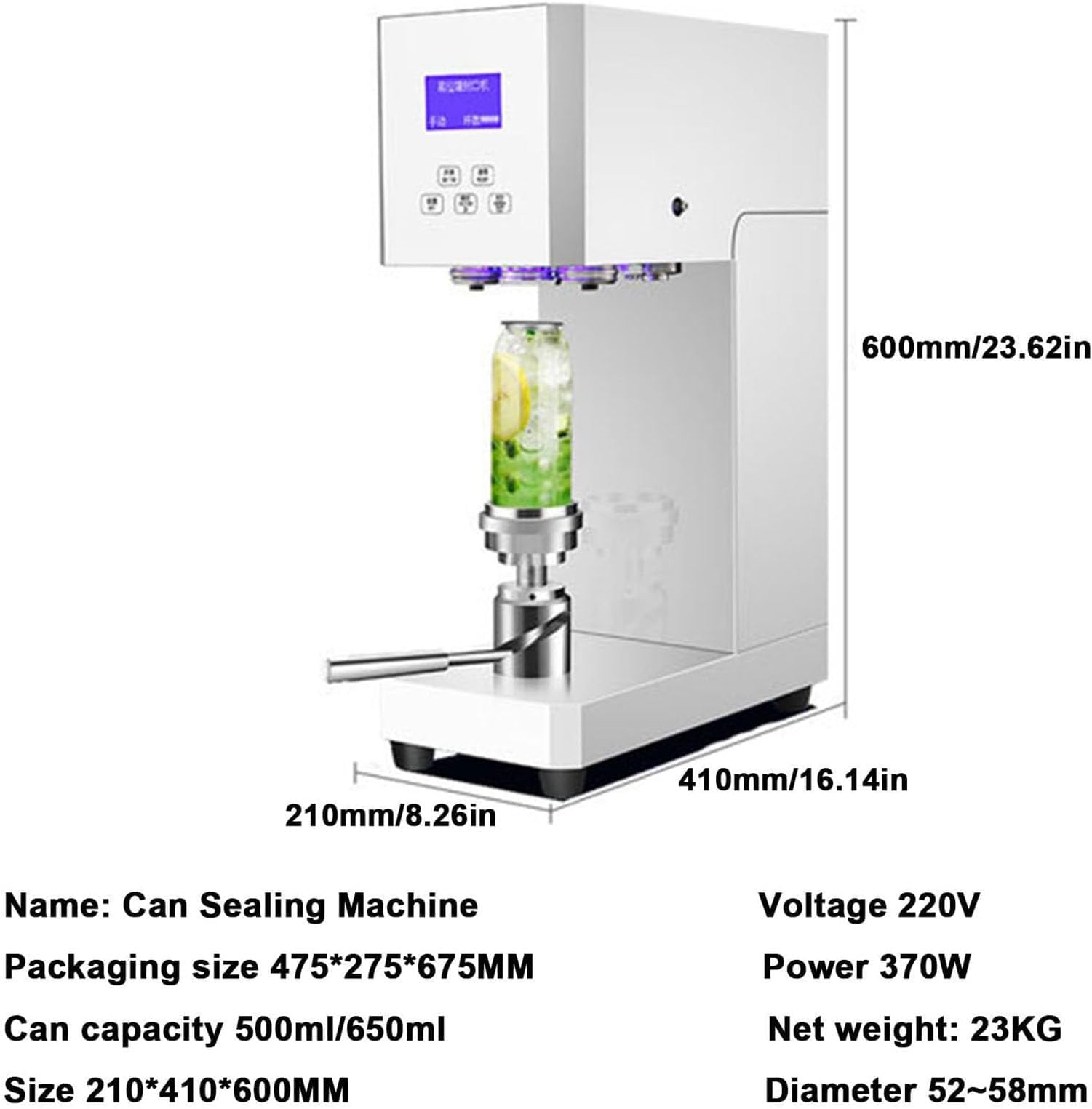 Sigillatrice automatica per lattine, sigillatrice elettrica per tazze con contatore e display LCD per casa, bar, ristoranti e negozi di bevande, adatta per diametro di 5,5 cm e altezza 14-21 cm