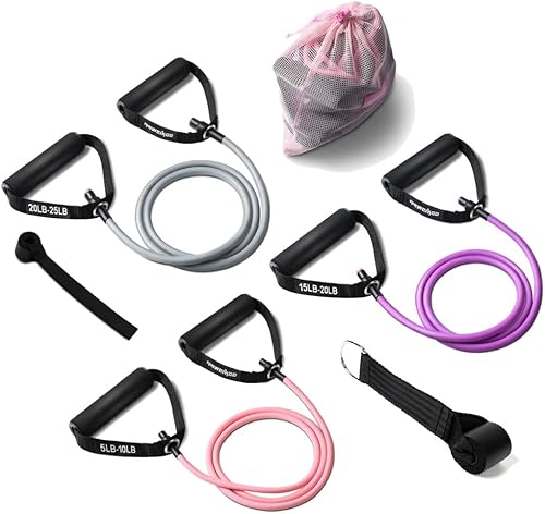 Miniatura 1 de Juego de bandas de resistencia con asas y anclaje de puerta con anillo en D para terapia física, entrenamiento de fuerza, tonificación muscular