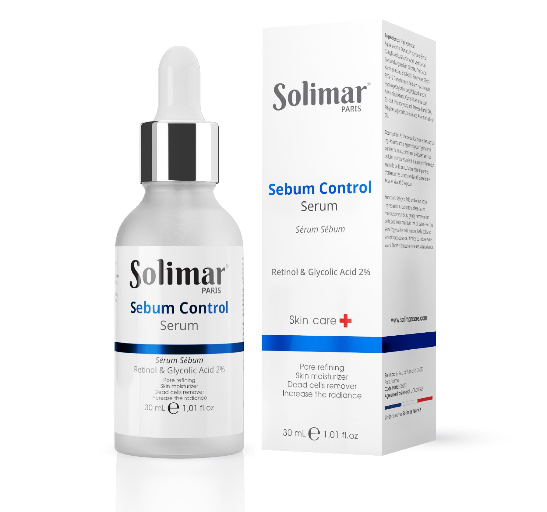 SOLIMAR PARIS Sebum Control Serum 30ml, Solution to manger mild to moderate acne and balance Sebum production