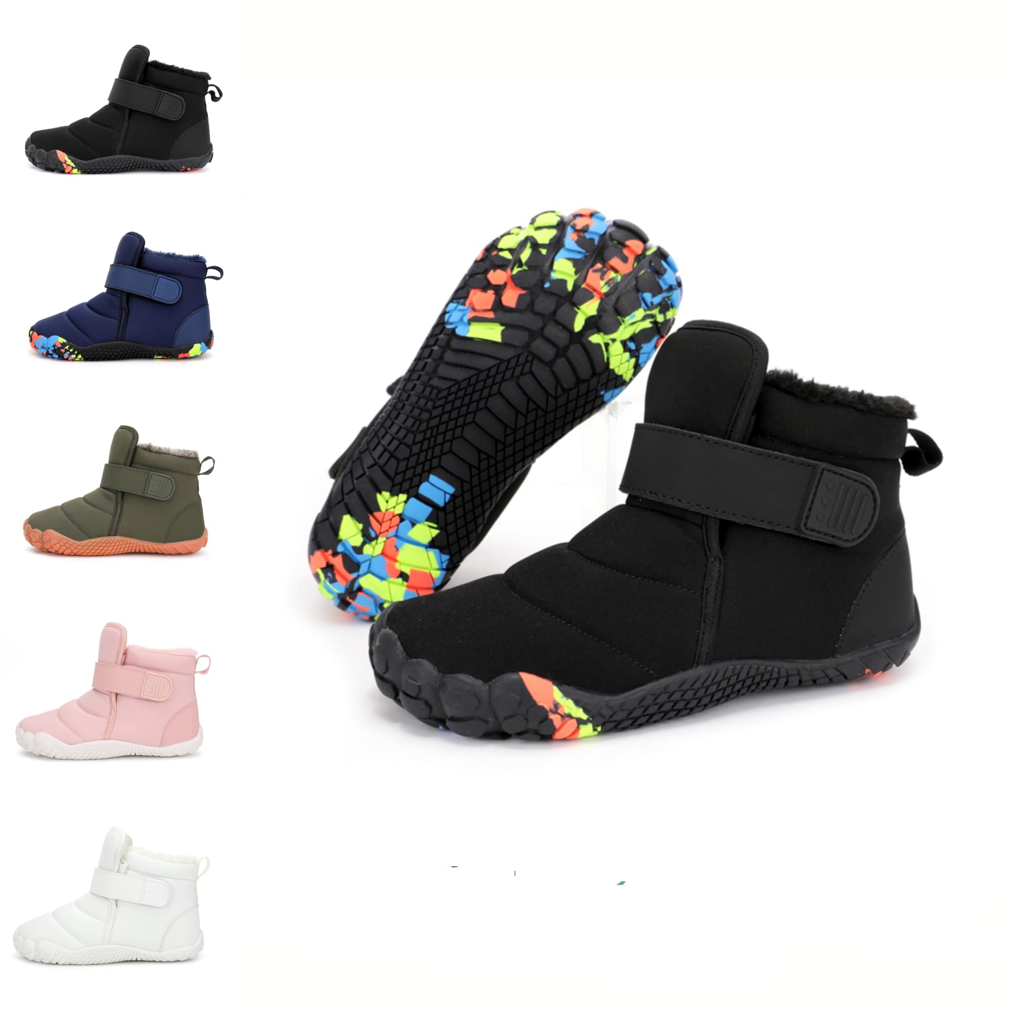 Kinder Winter Barfußschuhe Leicht Rutschfest Winterstiefel mit Breite Zehenbox für Jungen Mädchen Outdoor Trekking-Wanderschuhe EU26-36