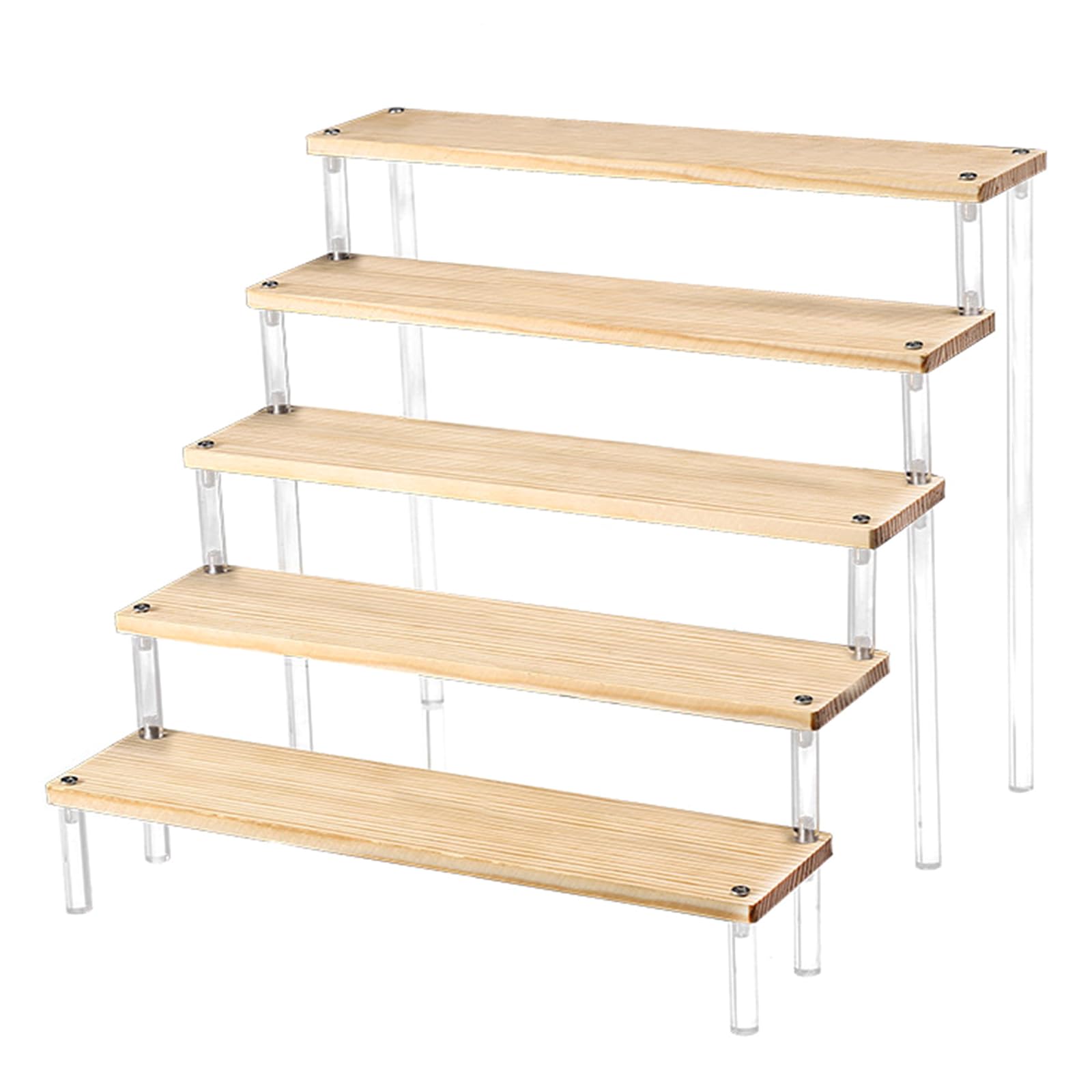 Expositor de escalera de madera y acrílico para perfumes de juguete y objetos pequeños, 1 – 5 niveles, soporte acrílico