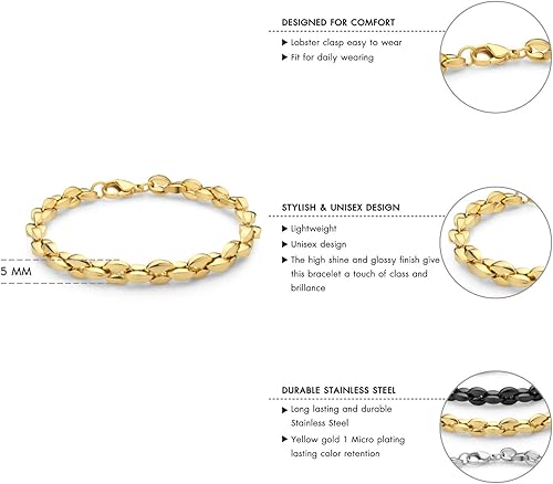 Miniatura 4 de 555Jewelry Pulsera unisex de cadena de eslabones de grano de café hueco de acero inoxidable