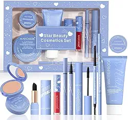 LAMUSELAND Kit completo de maquiagem para mulheres e meninas, conjunto completo de 8 peças de maquiagem profissional, inclui delineador, lápis de sobrancelha, rímel, batons, base, pó facial e
