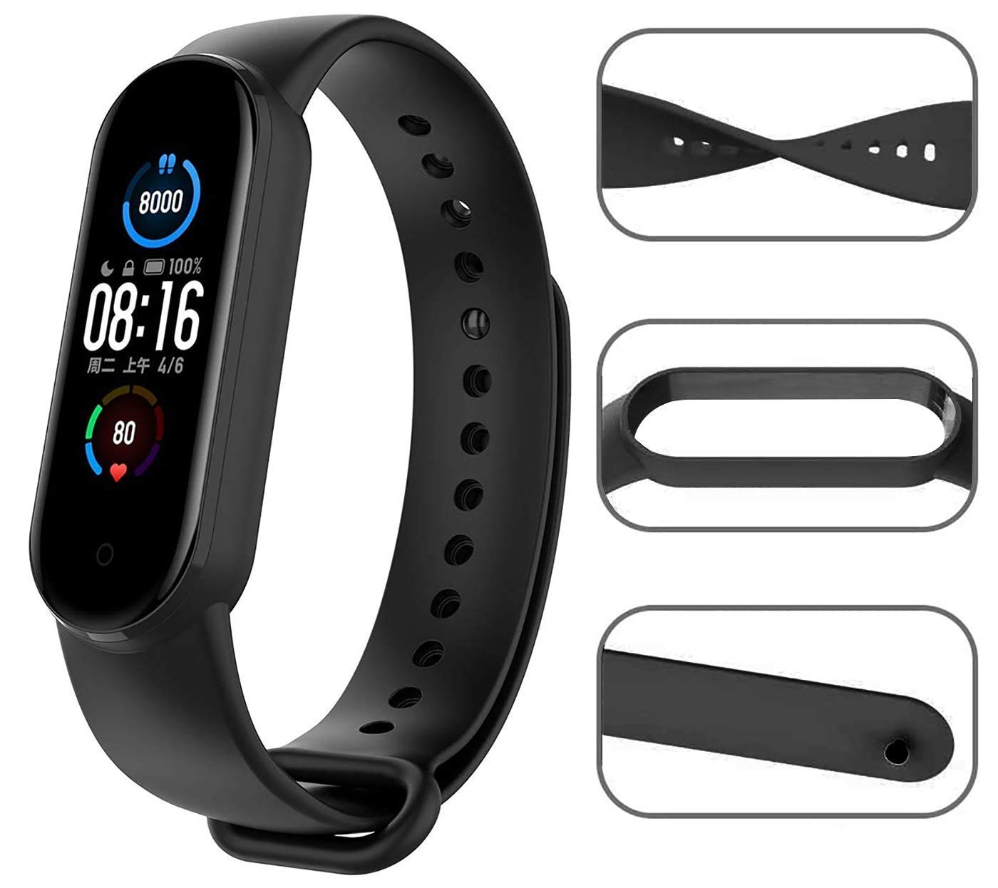 Sounce Black Strap for Xiaomi Mi Band 5 : Amazon.in: Electronics