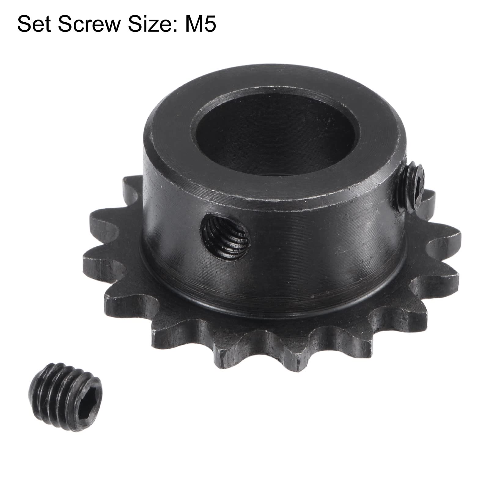 uxcell 16 Tooth Roller Sprocket B Type, #25 Chain, Single Strand 1/4" Pitch, 15mm Bore Black Oxide C45 Carbon Steel with Set Screws for ISO 04C — Amazon image 3