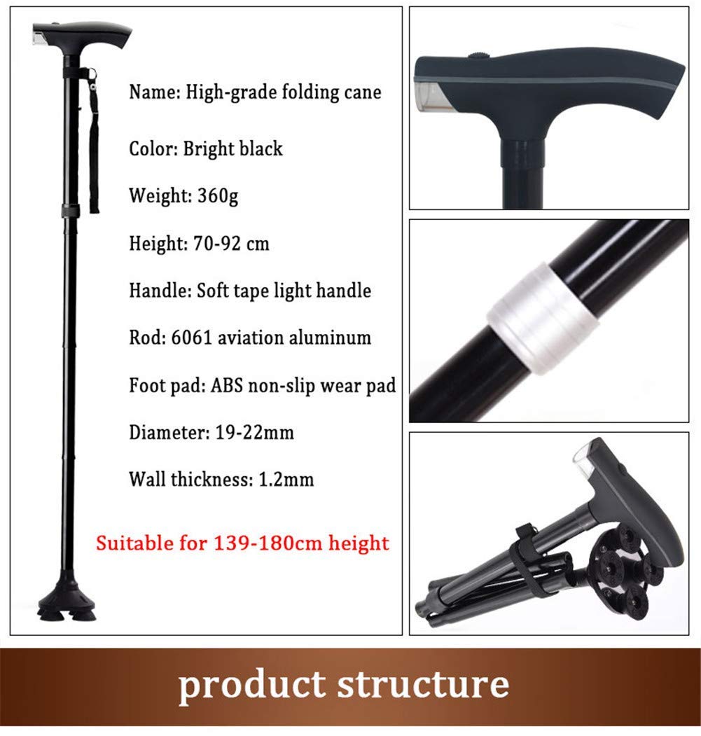 Bastón Plegable LED Profesional, con luz LED, Base cuádruple pivotante, bastón Ajustable para Caballero o señora Mayor Bastón Plegable de aleación de Aluminio con luz (B) Star of Light