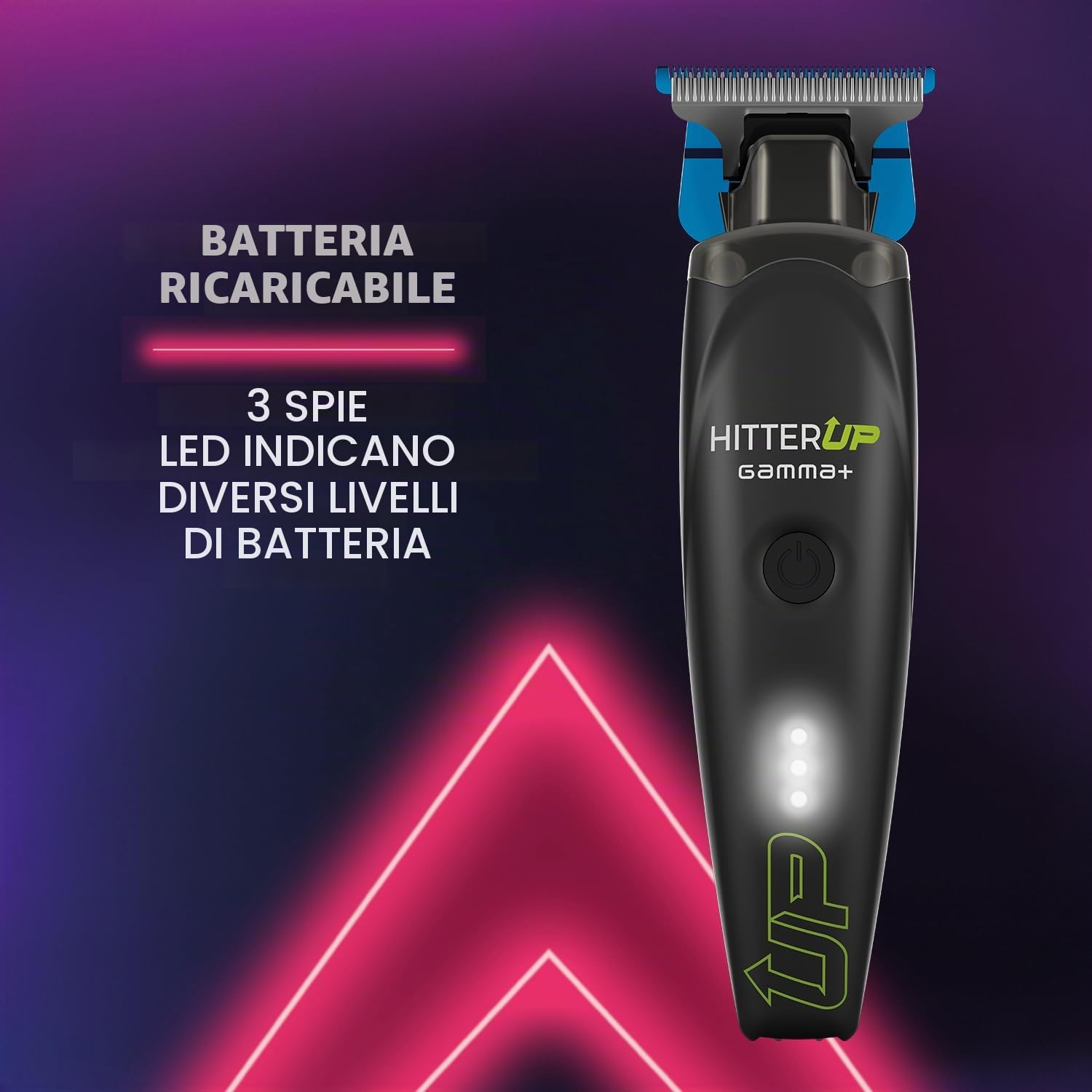 Gamma+ HITTER UP Trimmer Professionale per Contorni e Barba | Regolabarba e Rifinitore Capelli ad Alta Precisione | Motore Potente 7000 RPM | 2 Ore di Autonomia | Pettini Magnetici | Ricarica USB-C