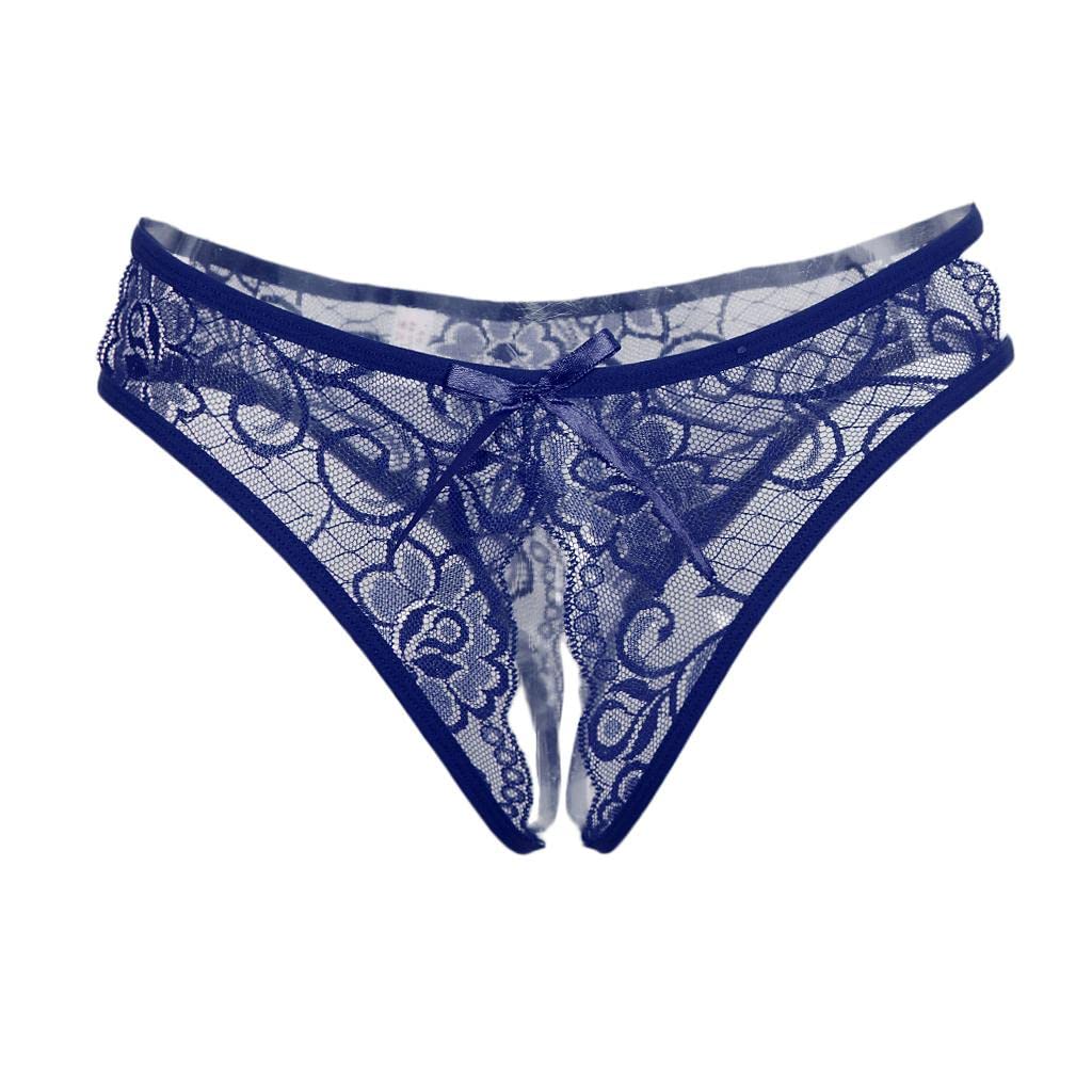 Womens Floral Lace Thong Underwear Crotchless Panties Lingerie Blue-image-33