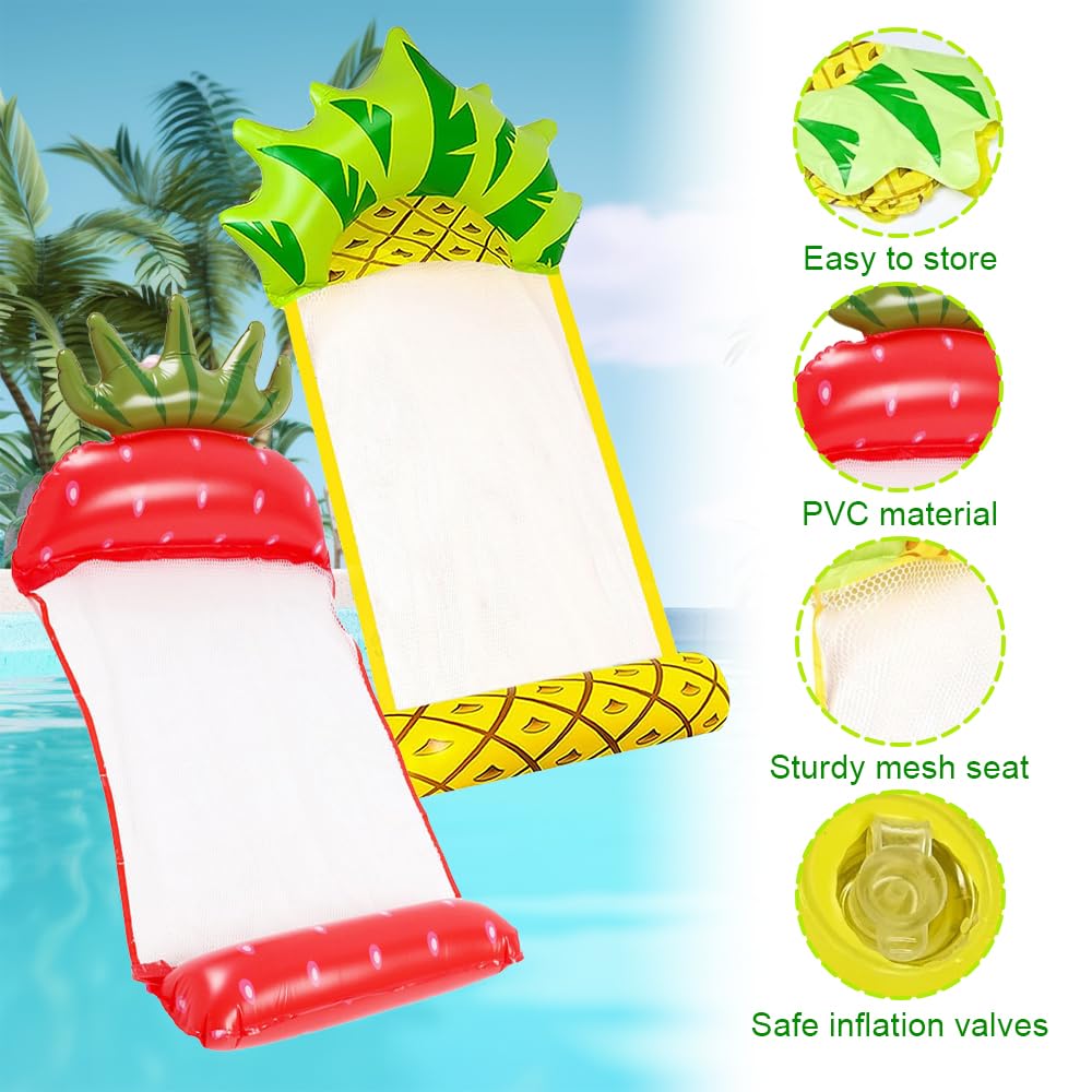 2Pcs Flottant Hamac Gonflable, 4 in 1 Matelas Filet Piscine Gonflable, Hamac Piscine Portable avec 2 Pompe à Air Manuelle 2 Porte-Boissons Gonflables, Matelas Piscine Pliable pour Plage, Partie