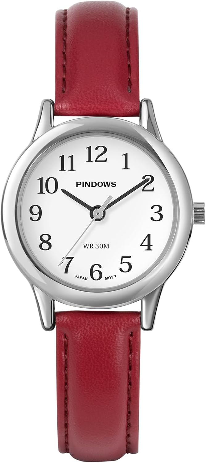 PINDOWS Minimalist Watches for Women, Gold-Tone Case with Black Leather Strap, Fashionable, Everyday Elegant Quartz Analog Dress Watch - Image 2