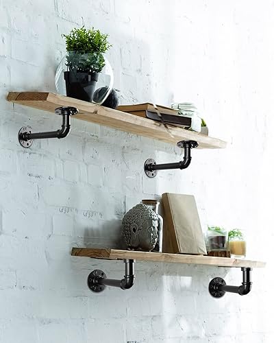 Miniatura 6 de MUZIK Soportes de estante de tubería industrial, soporte de estante flotante de montaje en pared, soportes de estantería de tubería en L resistentes