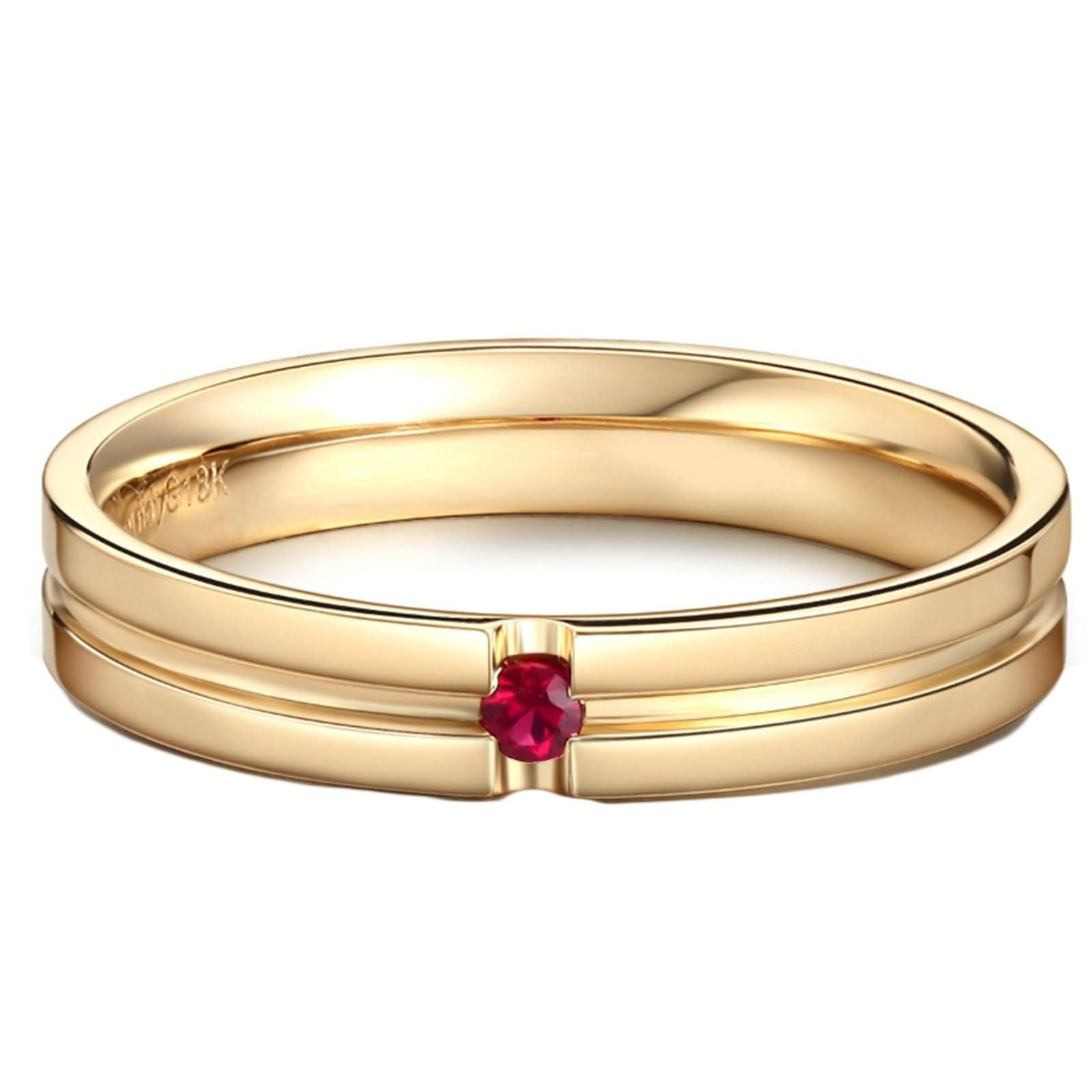 Promise Ring Couple 9 K / 14 K / 18 K Rose Gold, Simple Round with Created Ruby, Womens Promise Rings Rose Gold
