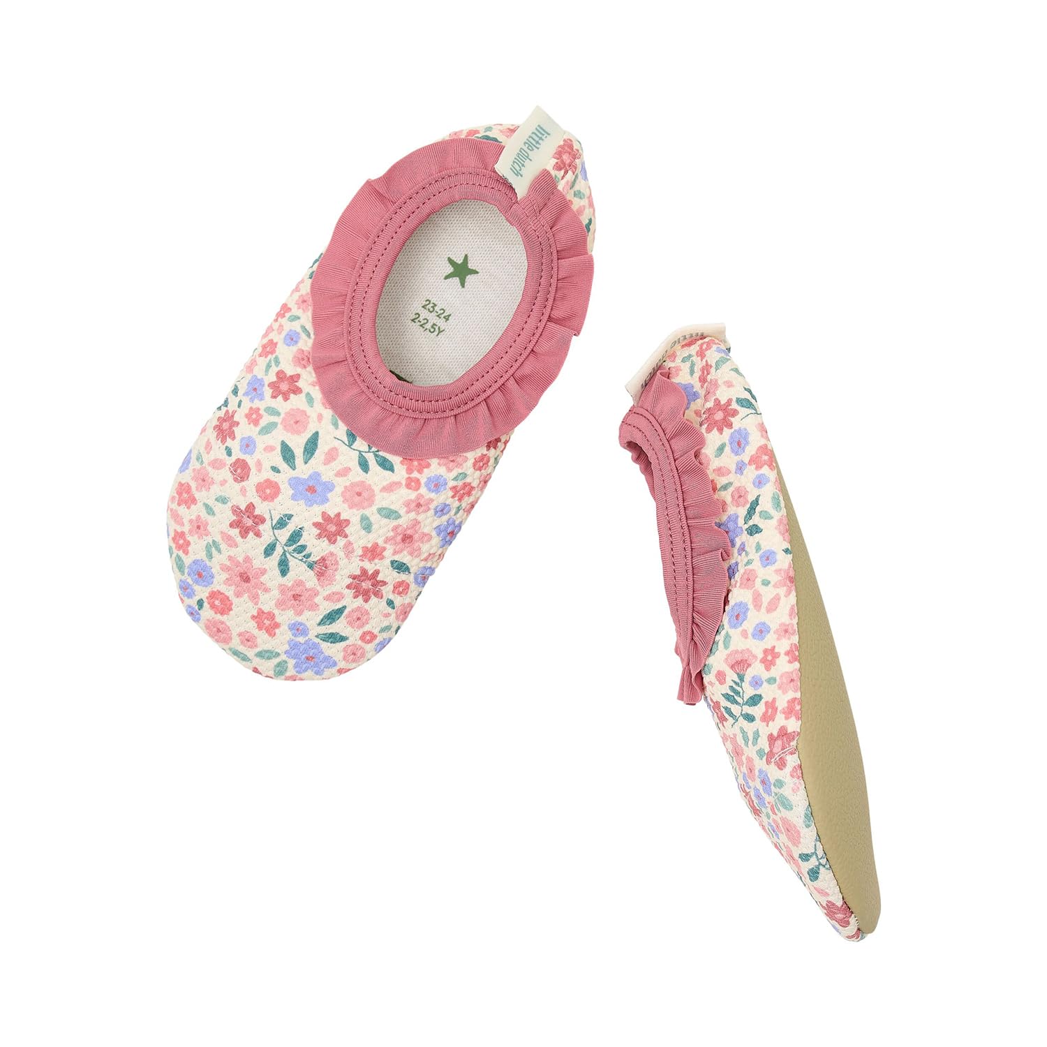Little Dutch Kinder Badeschuhe - Schwimmschuhe - mit Rüschen - für Mädchen - Dreamy Flowerfield - rosa (Gr. 25/26)