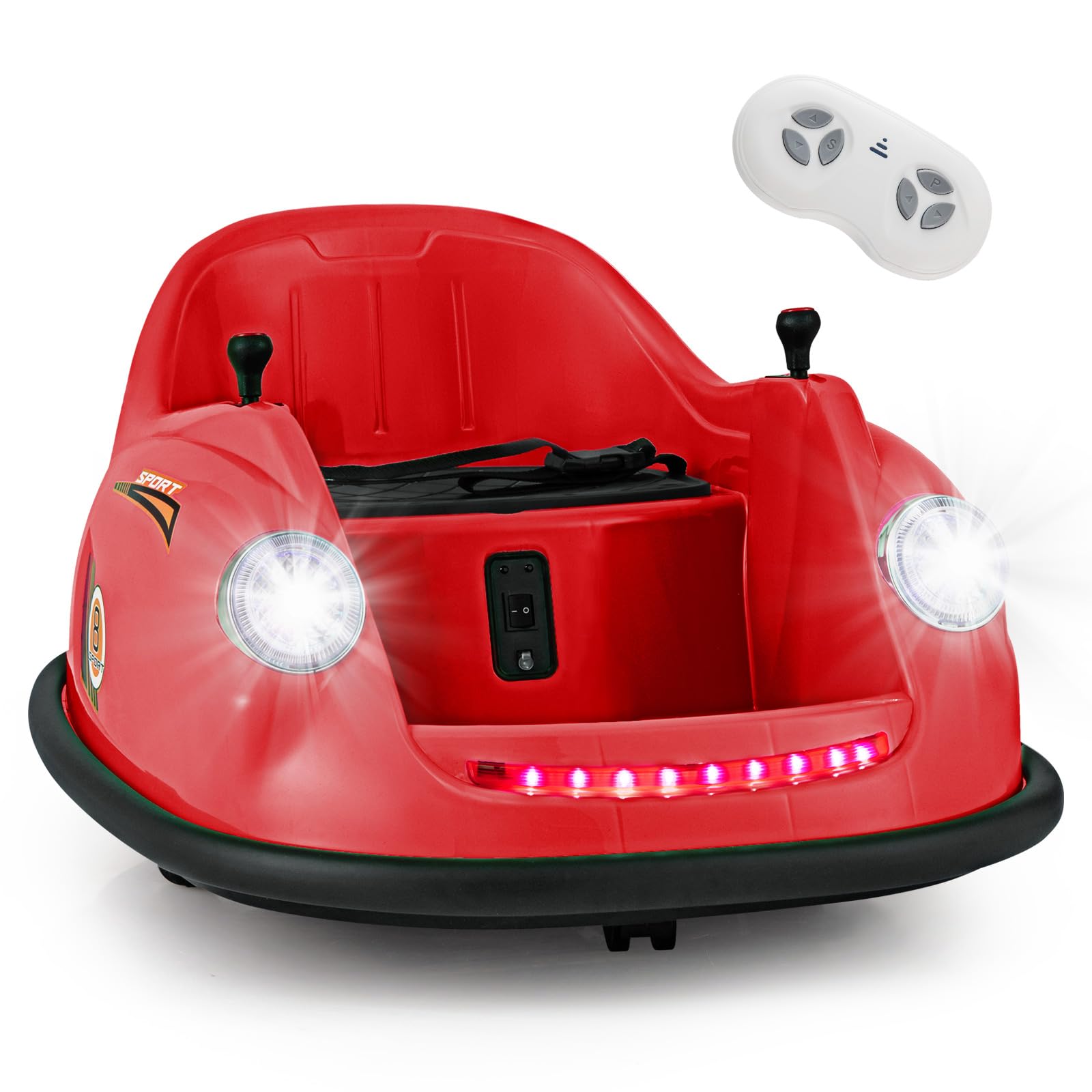 Maxmass 12V Kids Bumper Cars, 360 Degree Rotation Spin Children Waltzer Car with Remote Control, Dual Joysticks, Flashing Lights and Music, Kids Ride on Bumping Car for 2-5 Years Old (Red)