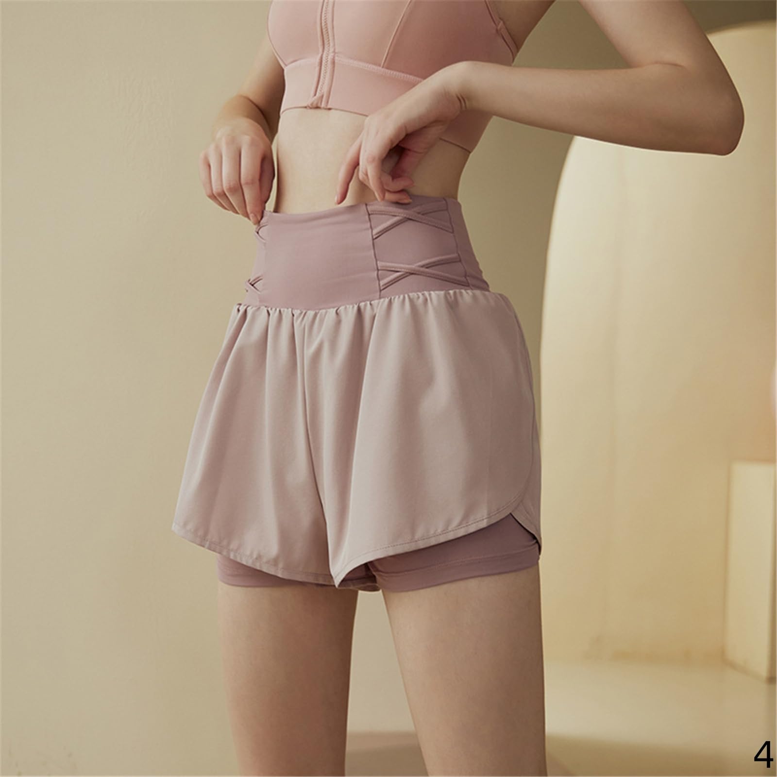 Short Femme Été Mince Faux Sportif en Deux Pièces pour Femmes Hautes Taille Pantalon De Yoga Vrac-Bleu Foncé-XXL
