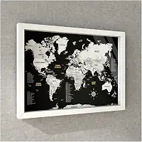 Quadro Box (c/Vidro) - Mapa-Múndi Preto e Branco (Black) + 100 Pins Alfinetes (45x32 / 63x45cm)