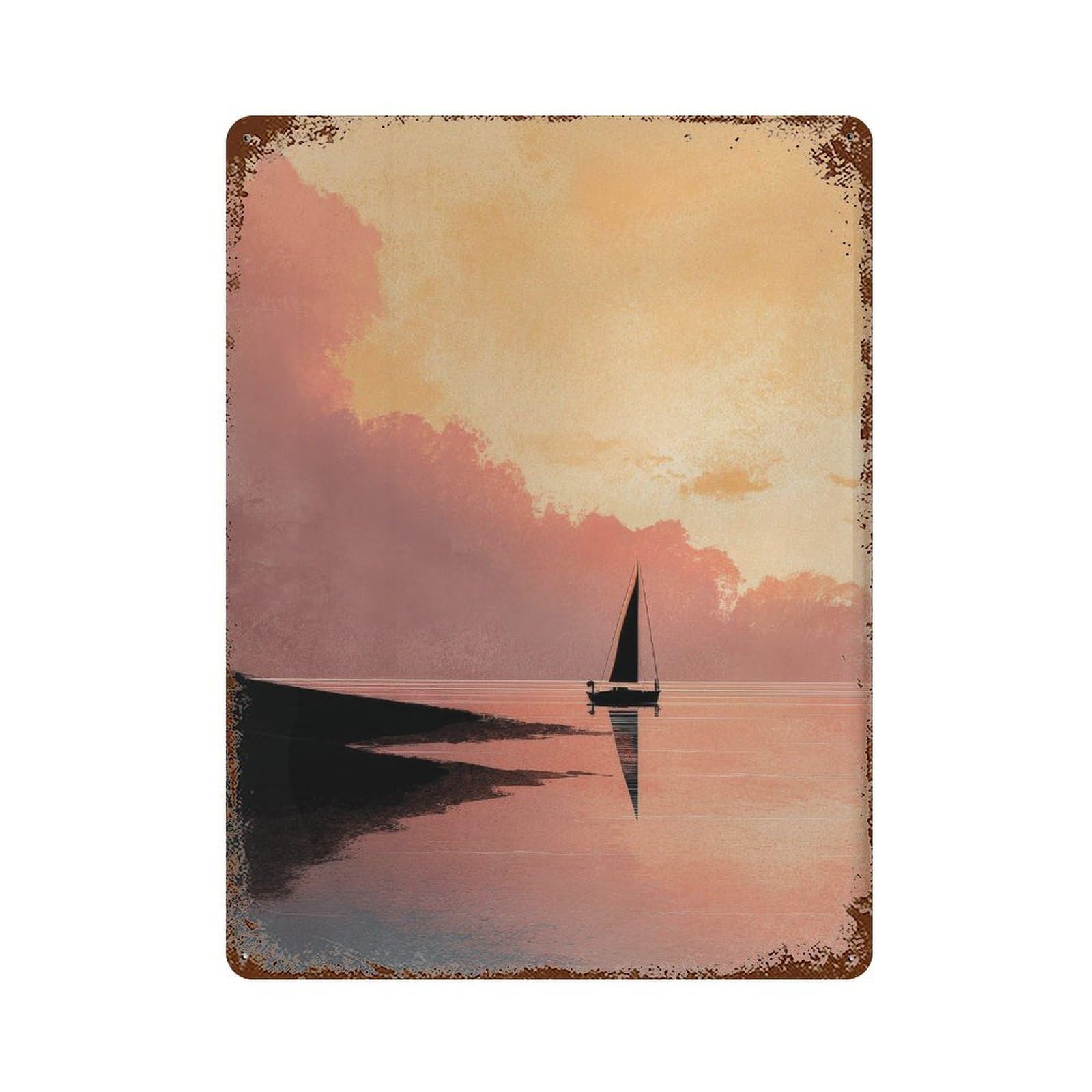 xiaoxiaoshen Sailboat At Sunset. Minimalist Calm Landscape Wall Decor Art Metal Tin Poster Modern Home Decor Art Home Bar Shop Decorations Vintage Sign 40x30cm