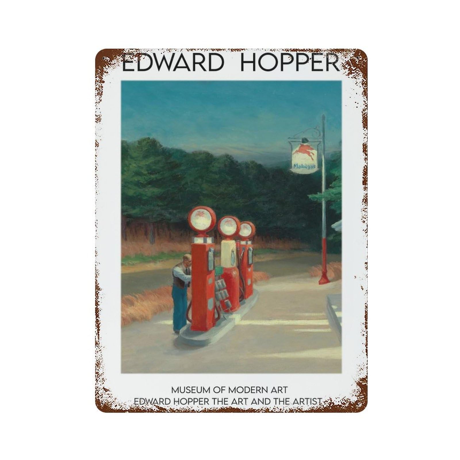 Edward Hopper Gas 1940 Vintage Rust Metal Sign 15.7"x11.8", Ideal for Basement, Hobby Room And Garage Decor