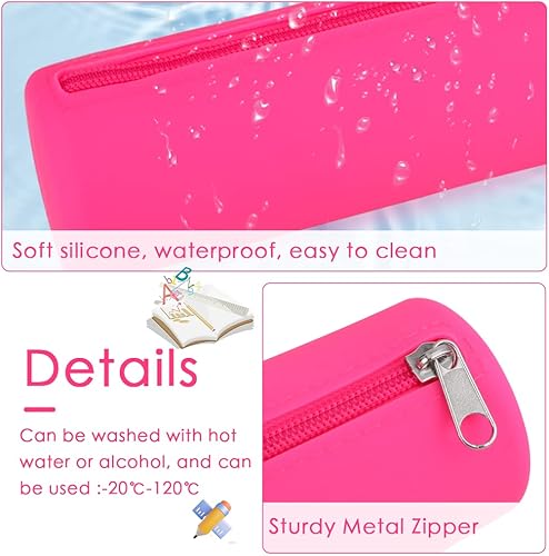 Miniatura 3 de Oyachic Colorido estuche de silicona para lápices cilíndrico, bolsa de lápices con cremallera, bolsa para lápices estética, bolsa para bolígrafos,