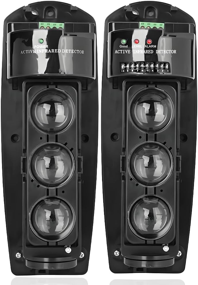 Triple Beam Alarm Photoelectric Beam Sensor Infrared Detector Security System Outdoor Weatherproof Motion Sensing Security Perimeter Alert System(-200)