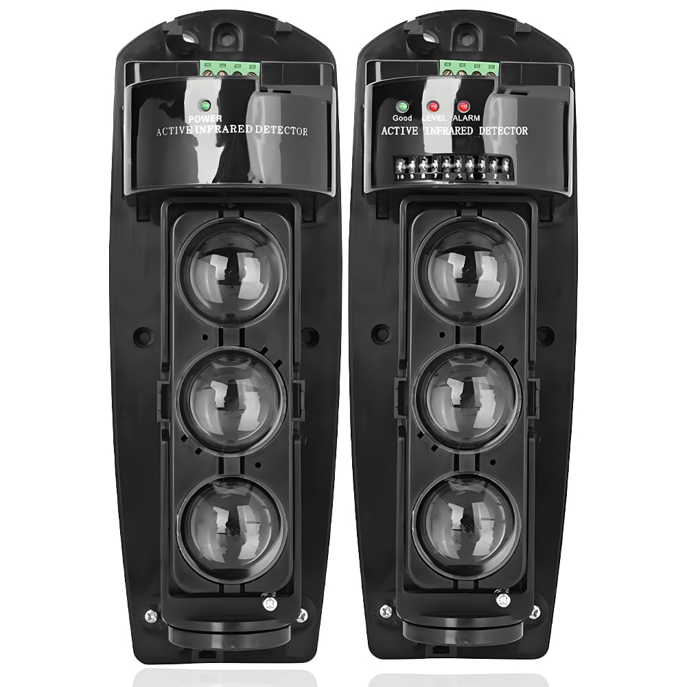 Triple Beam Alarm Photoelectric Beam Sensor Infrared Detector Security System Outdoor Weatherproof Motion Sensing Security Perimeter Alert System(-200)