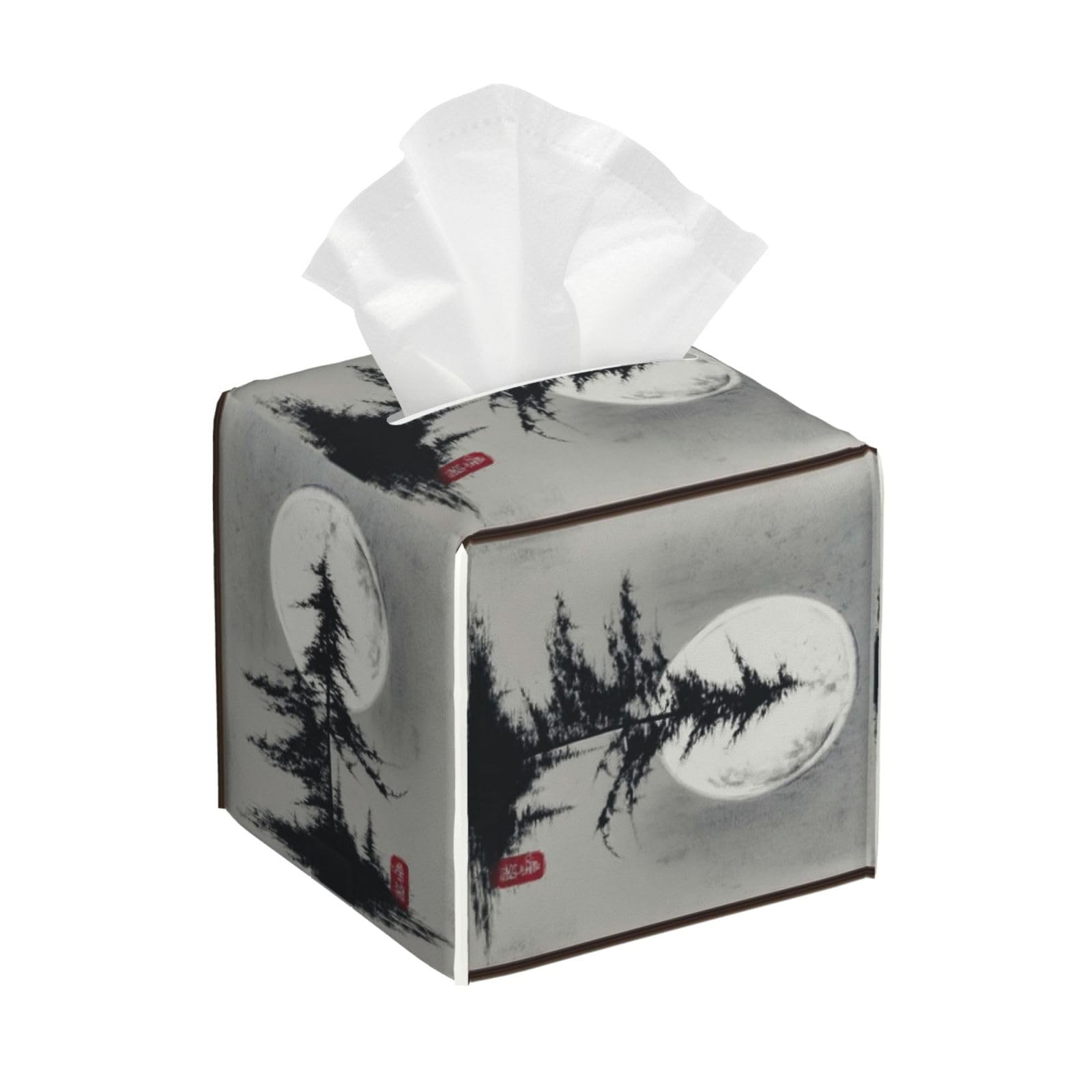 Moon Pine Tree Tissue Box Cover Square Cube Boxes