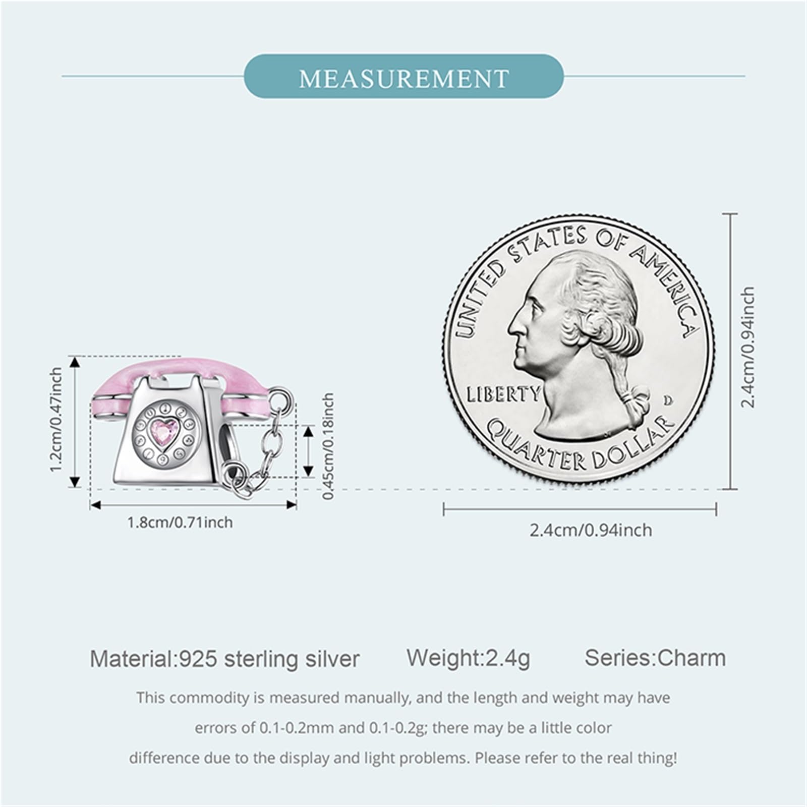Dijes de cuentas de plata de ley 925: colgante vintage de teléfono rosa con circonita 3A y triple baño de platino. Ideales for hacer tú mismo, compatibles con Pandora, Biagi, Troll y Chamilia (