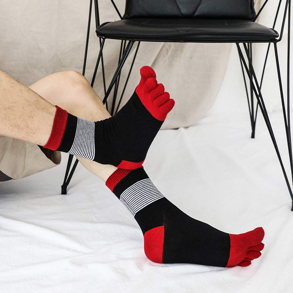 PUTUO Men's Socks with Separate Fingers, Sports Cotton Socks for Men, 5 Toe Socks, 5 Pairs, Multicolor-7-5 Pairs, 5/10 UK 2