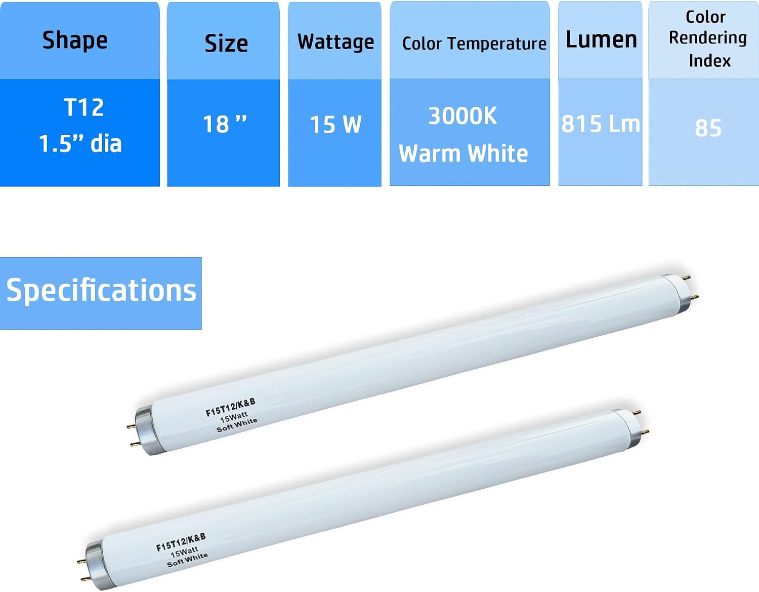 18 inch F15T12 Soft White/K&B 15 Watt Linear Fluorescent Light Bulb,T12 15W-WW Warm White 3000K Replacement Kitchen & Bath Under Cabinet,G13 Medium 2-pin Base