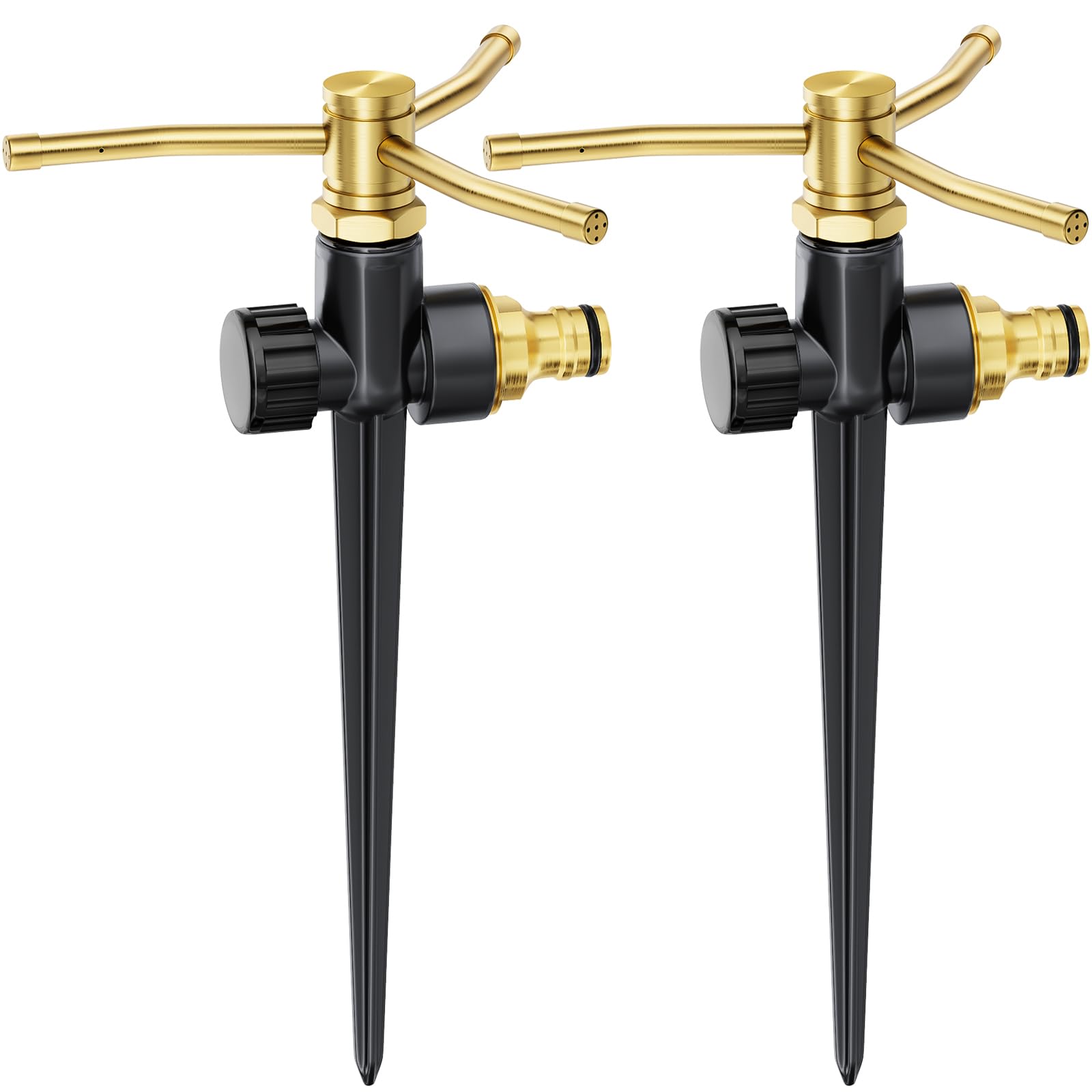 FANHAO 2 Pack Metal Lawn Sprinklers for Yard with Spike Base, 3-Arm Water Sprinkler 360 Degree Automatic Rotary Garden Sprinkler System, Large Yard Area Watering for Plant, Flower Bed and Patio