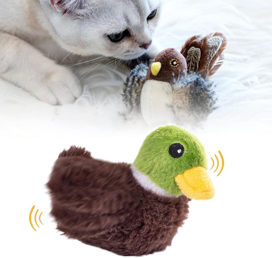 Interactive Dog Toy, Bird for Dog, 2025 New Chirping Bird Dog Toy, Bird Shaped Cat Toy, Plush Cat Toy for Cats, Singing Dog Toy (Mallard)