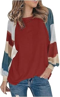 HAIBI Womens Long Sleeve Tops，Casual Plus Ladies Sweatshirt Pullover O-Neck Contrast Color Long Sleeve Tops Pullover Blouse Shirt